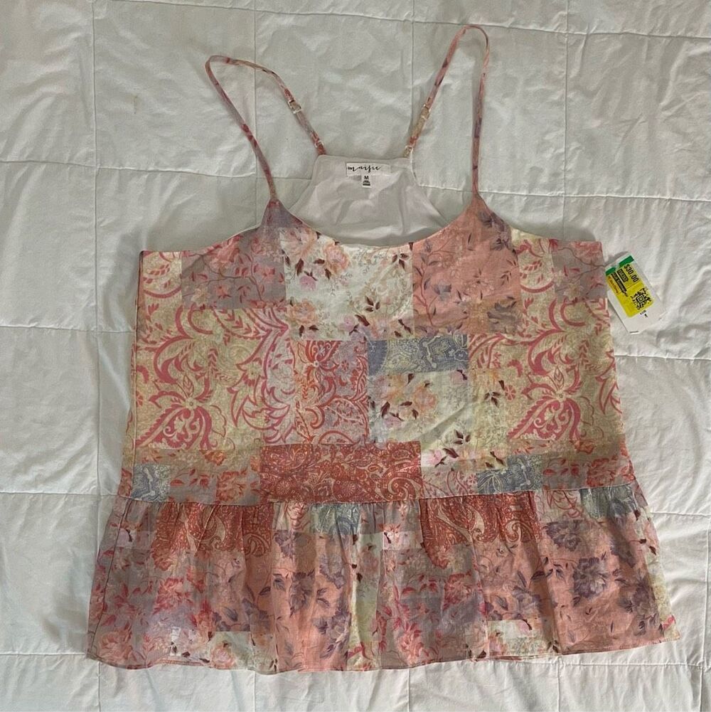Maisie Pink Patchwork Prairie Tank Oversized Tank Top New